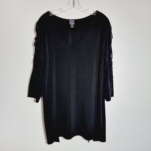 Clara Sun Woo Tunic Top Plus Size 1X‎ Mesh Sleeve Pullover Stretch